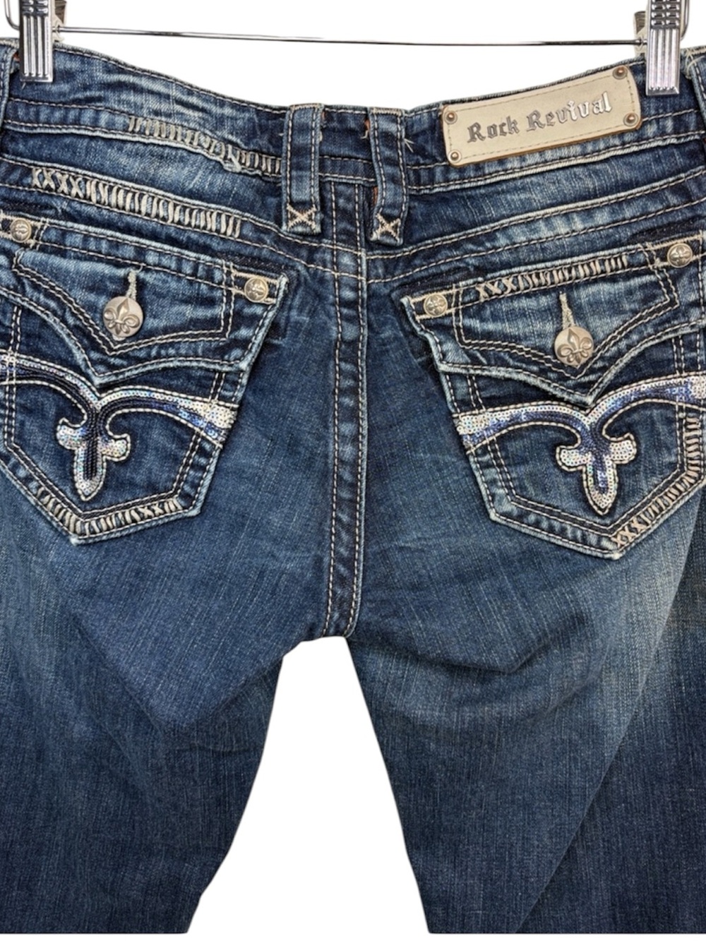 Rock Revival Celine Easy Boot Sequined Denim Jeans Women Size 28